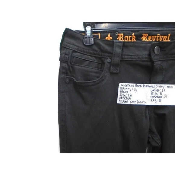 Rock Revival Sheryl Jeans Women 28 (31x32) Black Skinny Moto Biker Stretch Pants - Picture 5 of 15